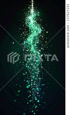 Abstract Emerald Green Sparkling Particle Stream Against Dark Background 137623191