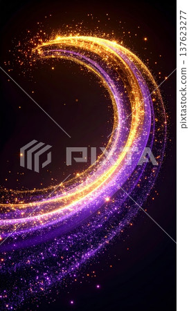Golden Purple Glittering Swirl on Dark Background with Bokeh Effect 137623277