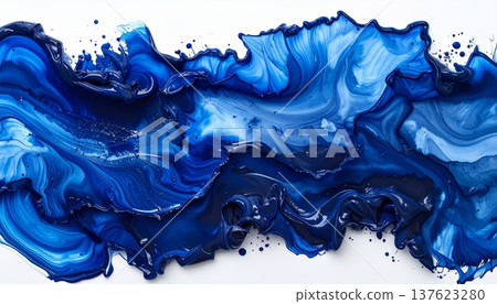 Abstract Fluid Art with Swirling Blue Tones and White Speckles 137623280