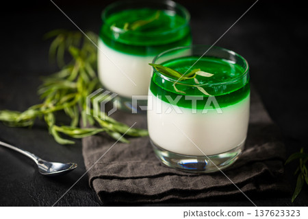 Panna Cotta with tarragon sauce Panna Cotta with tarragon sauce 137623323
