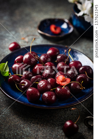Fresh cherry on plate 137623345
