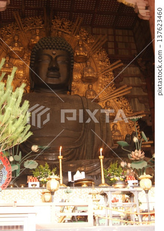 Detailed front view of the Great Buddha of Todaiji Temple Detailed front view of the Great Buddha of Todaiji Temple 137623460