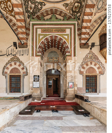 Sultan Camii Sultan Mosque entrance with intricate Ottoman architecture and details, Manisa, Turkey 137623558