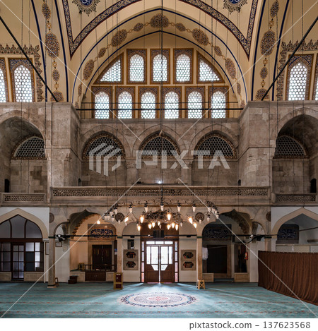 Muradiye Mosque interior with ornate Ottoman architecture, Manisa, Turkey 137623568