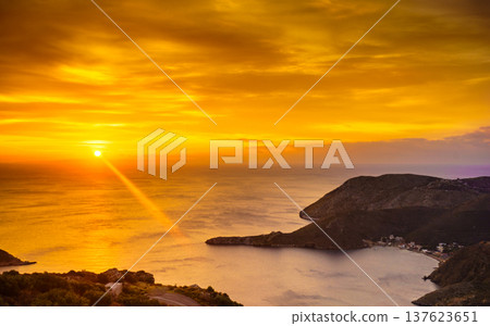 Greek coast at sunrise Peloponnese Mani Greek coast at sunrise Peloponnese Mani 137623651