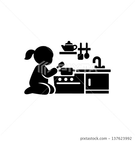 Girl Playing Kitchen Icon 137623992