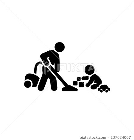 Parent Vacuuming Near Child Icon Parent Vacuuming Near Child Icon 137624007