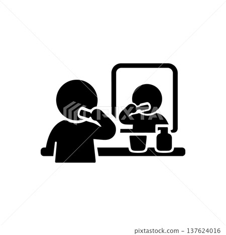 Child Brushing Teeth Mirror Icon Child Brushing Teeth Mirror Icon 137624016