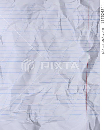 The texture of a white notebook sheet with diagonal lines and numerous creases The texture of a white notebook sheet with diagonal lines and numerous creases 137624244