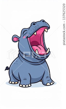 Cartoon Hippopotamus with Open Mouth on a White Background 137625320