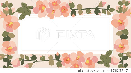 Minimalist Hollyhock Floral Frame. Botanical Card Minimalist Hollyhock Floral Frame. Botanical Card 137625847