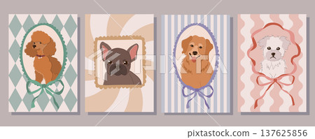 Dog Portrait Cards. Poodle Bulldog Retriever Maltese Dog Portrait Cards. Poodle Bulldog Retriever Maltese 137625856