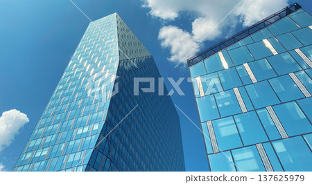 Office building. Glass skyscrapers in business center. Architecture, commercial real estate, sky 137625979