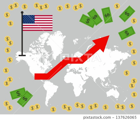 World inflation concept with graph chart on a world map vector illustration. United States tariffs. World inflation concept with graph chart on a world map vector illustration. United States tariffs. 137626065