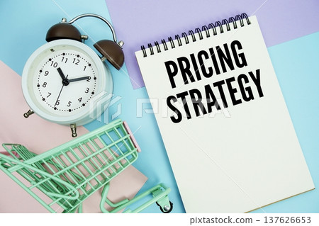 Pricing Strategy text written on notepad with alarm clock and trolley shopping cart Pricing Strategy text written on notepad with alarm clock and trolley shopping cart 137626653