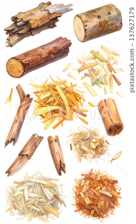 Pile of Assorted Wood Logs Chips and Pieces for Firewood or Mulch Material 137627179