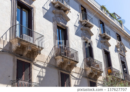 Traditional Italian residential architecture with balconies Catania, Sicily, Italy,  137627707