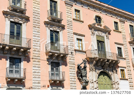 Traditional Italian residential architecture with balconies Catania, Sicily, Italy,  137627708