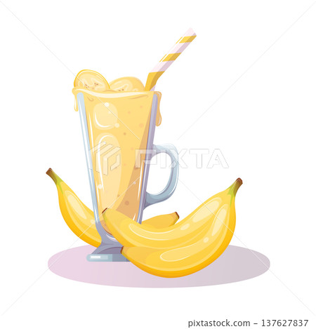 Vector glass cup with banana smoothie Vector glass cup with banana smoothie 137627837