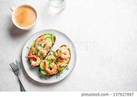 Avocado Shrimp Breakfast Sandwiches 137627897