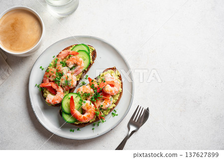 Avocado Shrimp Breakfast Sandwiches 137627899