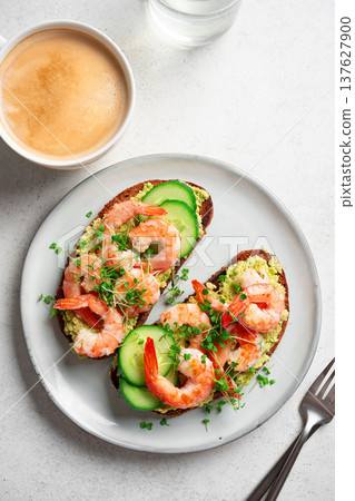 Avocado Shrimp Breakfast Sandwiches Avocado Shrimp Breakfast Sandwiches 137627900