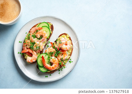 Avocado Shrimp Breakfast Sandwiches Avocado Shrimp Breakfast Sandwiches 137627918