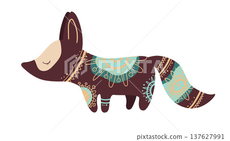 Stylized vector illustration of a fox decorated with ethnic ornamental patterns. Decorative forest animal isolated on white background. Stylized vector illustration of a fox decorated with ethnic ornamental patterns. Decorative forest animal isolated on white background. 137627991