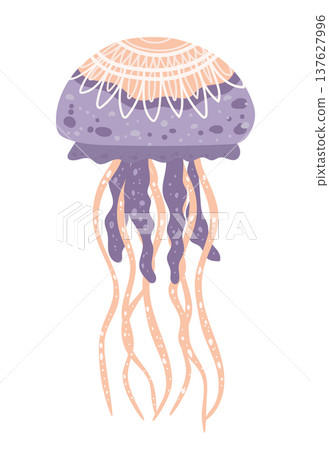 Stylized vector illustration of a jellyfish decorated with ethnic ornamental patterns. Decorative marine animal isolated on white background. Stylized vector illustration of a jellyfish decorated with ethnic ornamental patterns. Decorative marine animal isolated on white background. 137627996