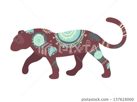 Stylized vector illustration of a panther decorated with ethnic ornamental patterns. Decorative wild feline isolated on white background. Stylized vector illustration of a panther decorated with ethnic ornamental patterns. Decorative wild feline isolated on white background. 137628000