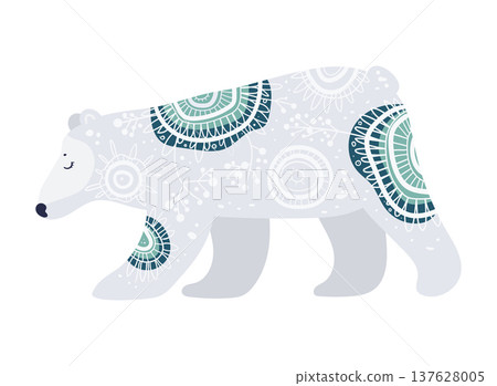 Stylized vector illustration of a polar bear decorated with ethnic ornamental patterns. Decorative arctic animal isolated on white background. Stylized vector illustration of a polar bear decorated with ethnic ornamental patterns. Decorative arctic animal isolated on white background. 137628005