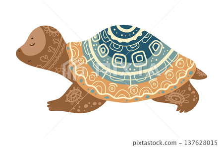 Stylized vector illustration of a turtle decorated with ethnic ornamental patterns. Decorative reptile isolated on white background. Stylized vector illustration of a turtle decorated with ethnic ornamental patterns. Decorative reptile isolated on white background. 137628015