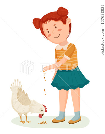 Girl with Pet Chicken 137628025