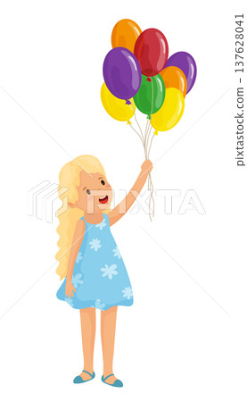 Girl with a Colorful Bunch of Balloons Girl with a Colorful Bunch of Balloons 137628041