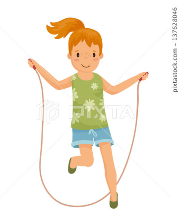 Girl Jumping Rope with Joy Girl Jumping Rope with Joy 137628046