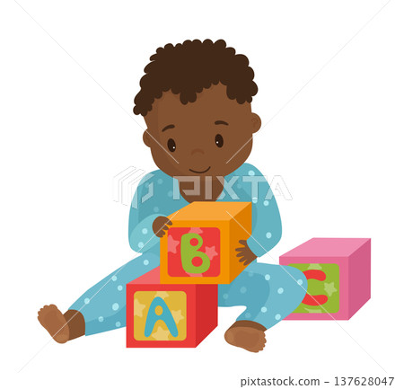 Boy Playing with Building Blocks Boy Playing with Building Blocks 137628047