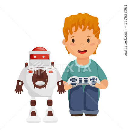 Boy with a Robot Toy Boy with a Robot Toy 137628061