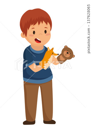 Boy Playing with Toy Animals 137628065