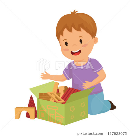 Boy Playing with Toy Blocks 137628075