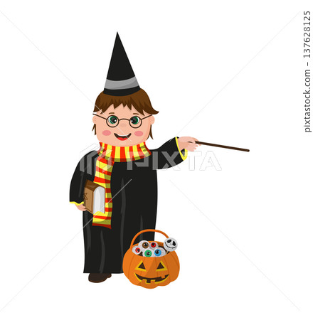 Halloween Wizard with Magic Wand 137628125