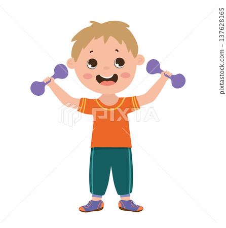 Boy Lifting Dumbbells Boy Lifting Dumbbells 137628165