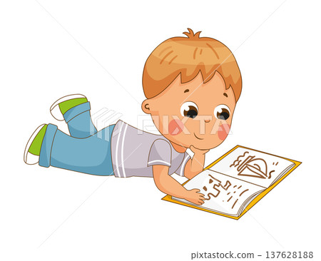 Boy Reading a Book on Floor 137628188