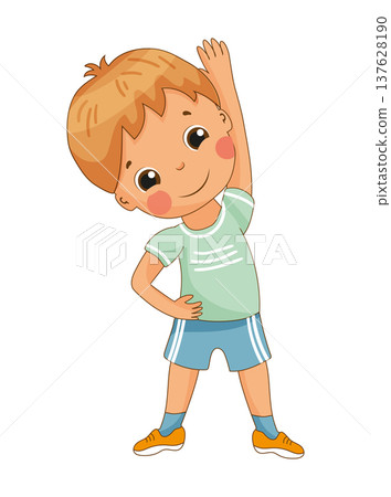 Boy Doing Morning Exercises Boy Doing Morning Exercises 137628190
