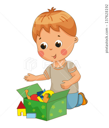 Boy Playing with Toy Blocks Boy Playing with Toy Blocks 137628192