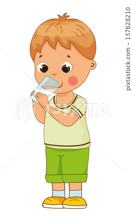 Boy Drinking Water from Glass Boy Drinking Water from Glass 137628210
