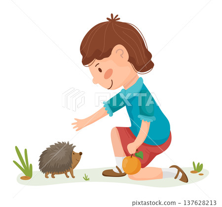 Boy with Pet Hedgehog 137628213