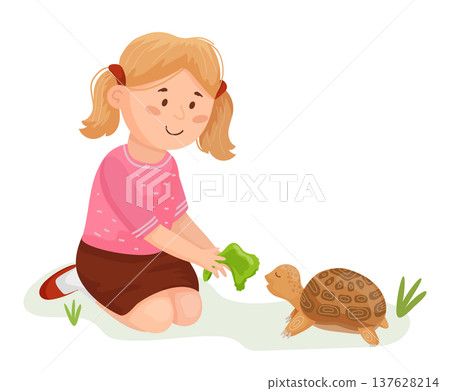 Girl with Pet Turtle 137628214