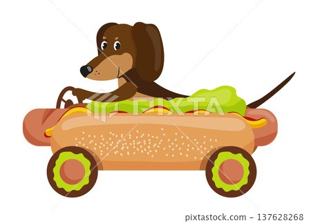 Dachshund Rides Hot Dog Car 137628268