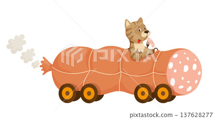 Cat Rides Sausage Train 137628277
