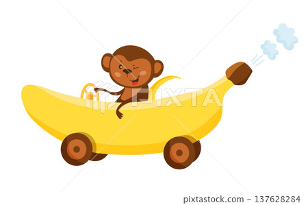 Monkey Rides in Banana Car 137628284